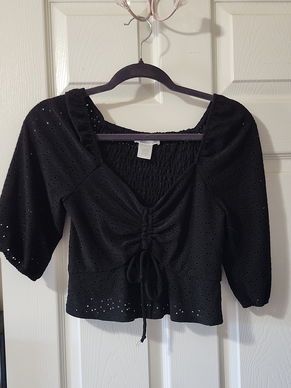 URBAN Romantics Black Eyelet Drawstring Peasant Blouse